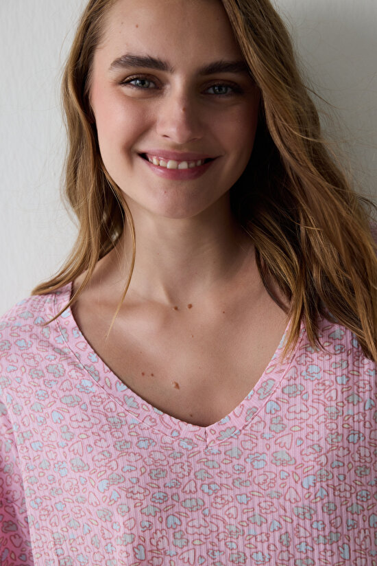 Light Pink Not Today Floral V-Neck Long Sleeve Pajama Top - 3