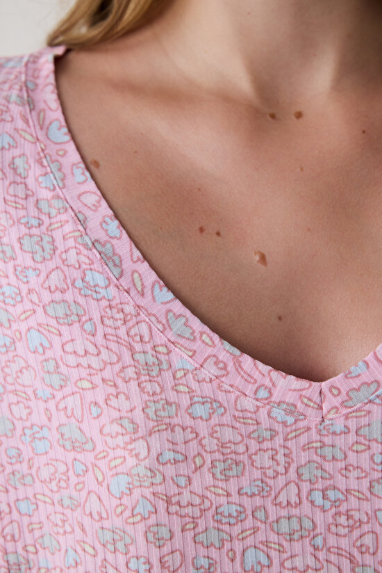 Light Pink Not Today Floral V-Neck Long Sleeve Pajama Top - 4