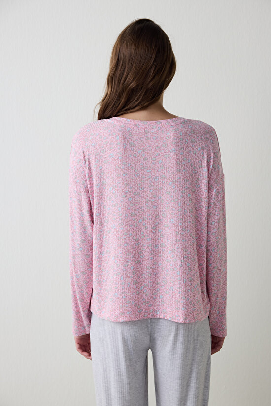 Light Pink Not Today Floral V-Neck Long Sleeve Pajama Top - 5