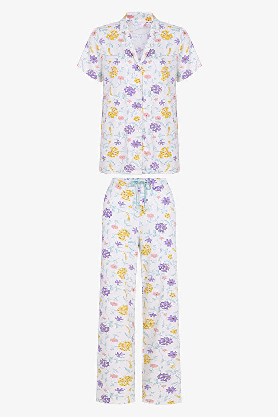 Off-White Blossom Shirt & Pants Pajama Set - 4