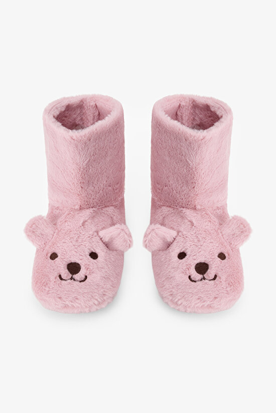 Lila Happy Bear Hayvan Nakışlı Ev Botu - 1
