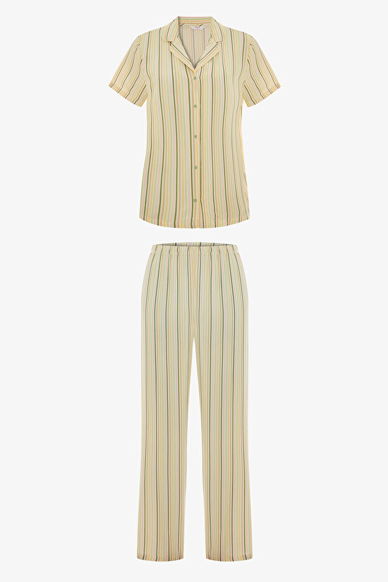 Çok Renkli Calmness Gömlek Pantolon Pijama Takımı - 1