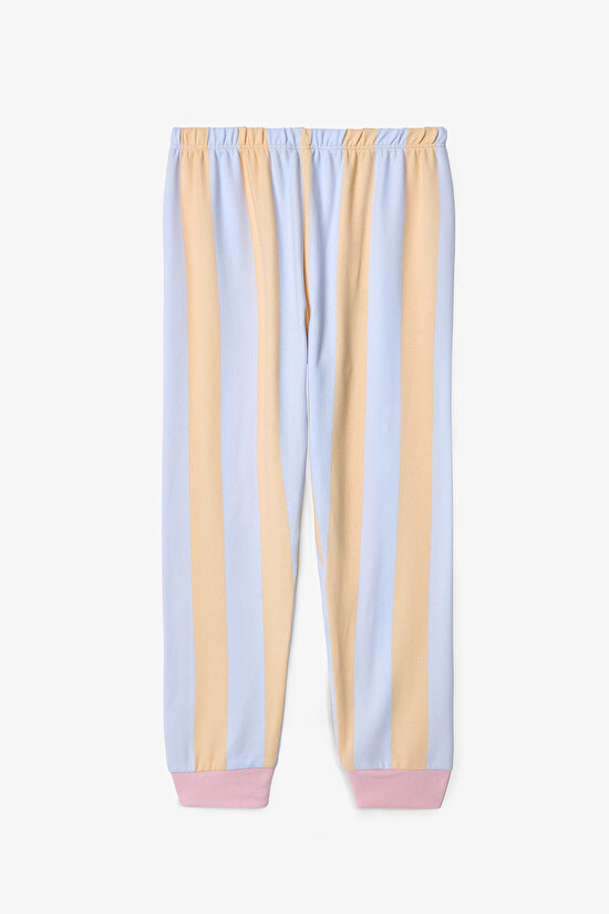 Light Blue Girls Ballet Striped Long Sleeve Pajama Set - 3