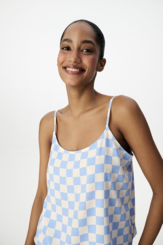Blue Blue Gingham Shorts Pajama Set - 2