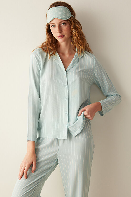 Base Josie Striped Mint Yeşili Gömlek Pantolon Pijama Takımı - 2