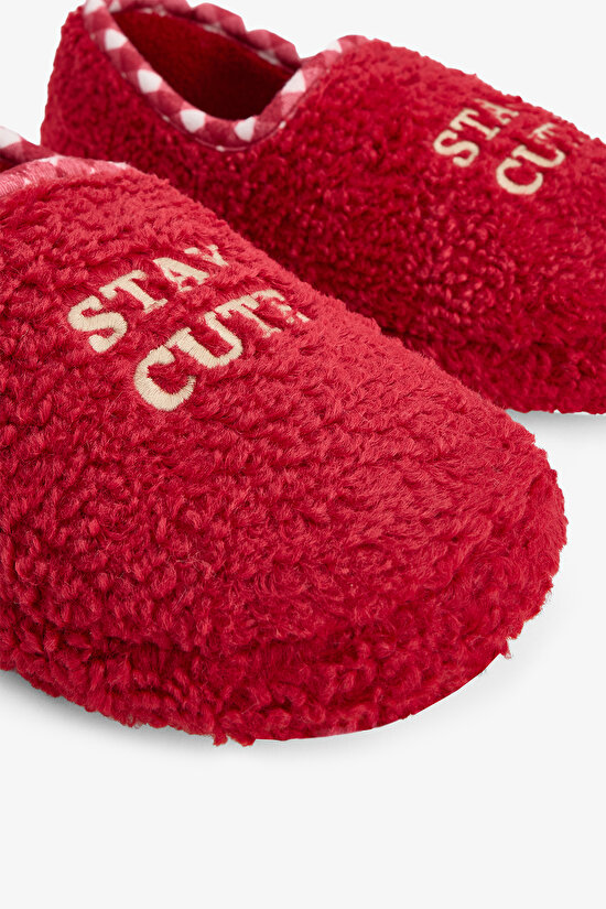 Kırmızı Stay Cute Nakışlı Ev Patiği - 3