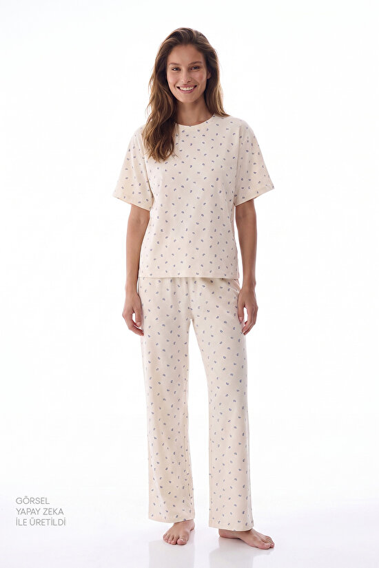 Gardenya Hallie Şal Desenli Kısa Kollu Pantolon Pijama Takımı - 1