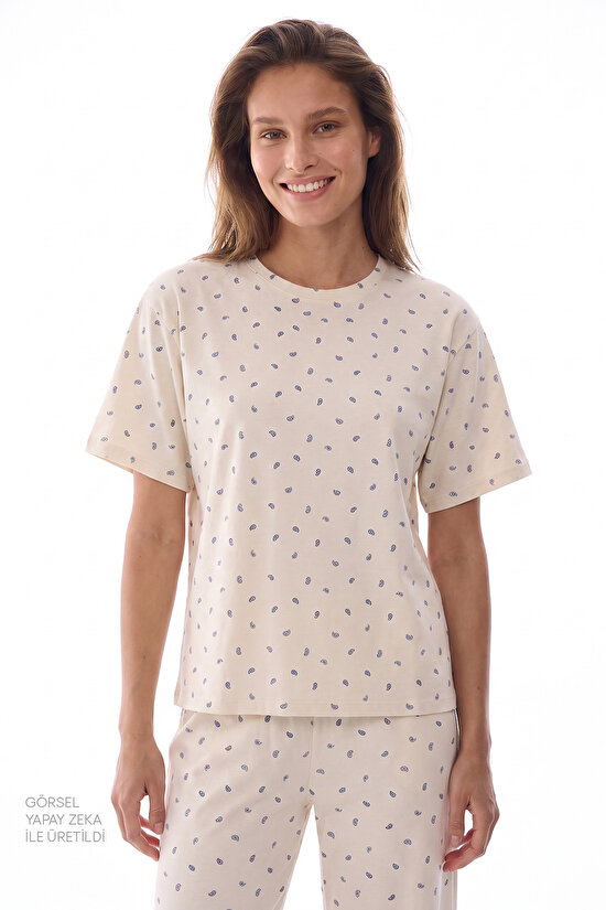 Gardenya Hallie Şal Desenli Kısa Kollu Pantolon Pijama Takımı - 2