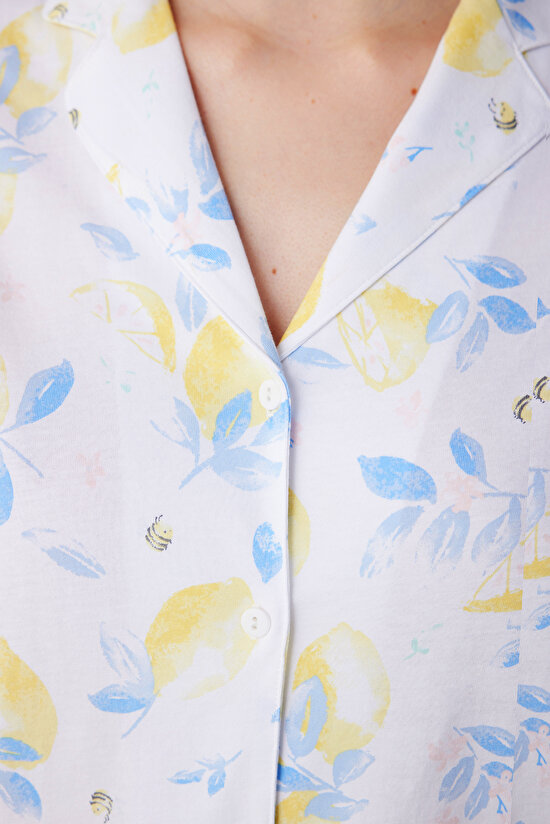 Lemon Printed Beyaz Gömlek Pijama Takımı - 3