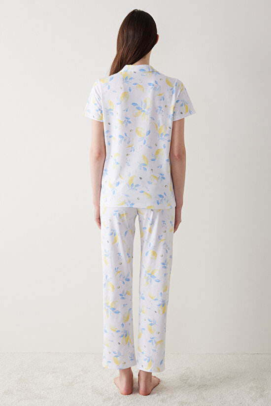 Lemon Printed Beyaz Gömlek Pijama Takımı - 4