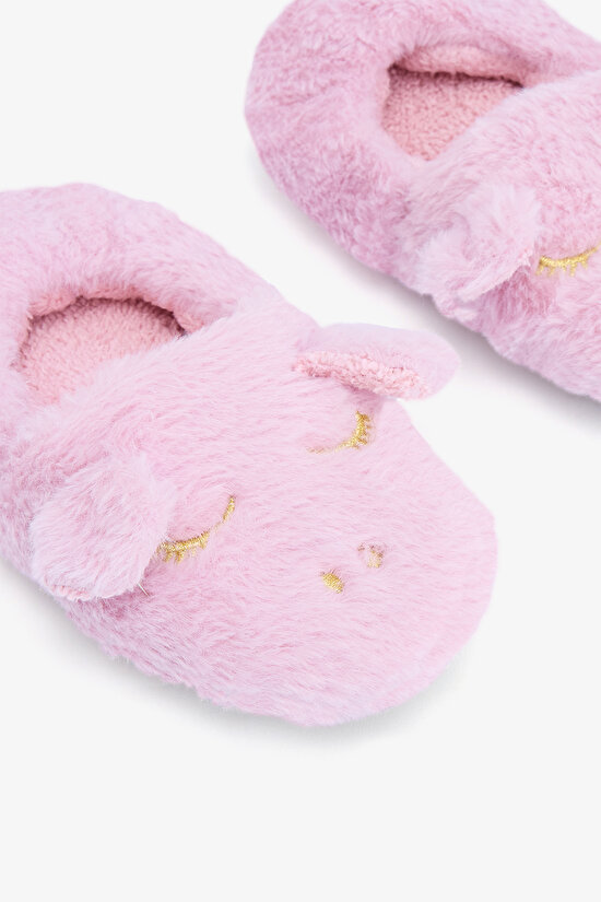 Light Pink Girls Unicorn Patterned Embroidered Slippers - 3