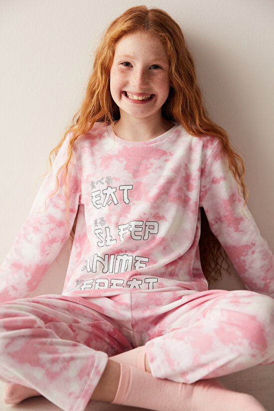 Kız Çocuk Anime Slogan Pijama Takımı - 1