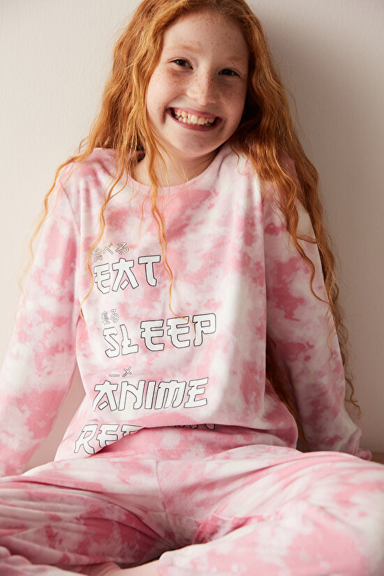 Kız Çocuk Anime Slogan Pijama Takımı - 2