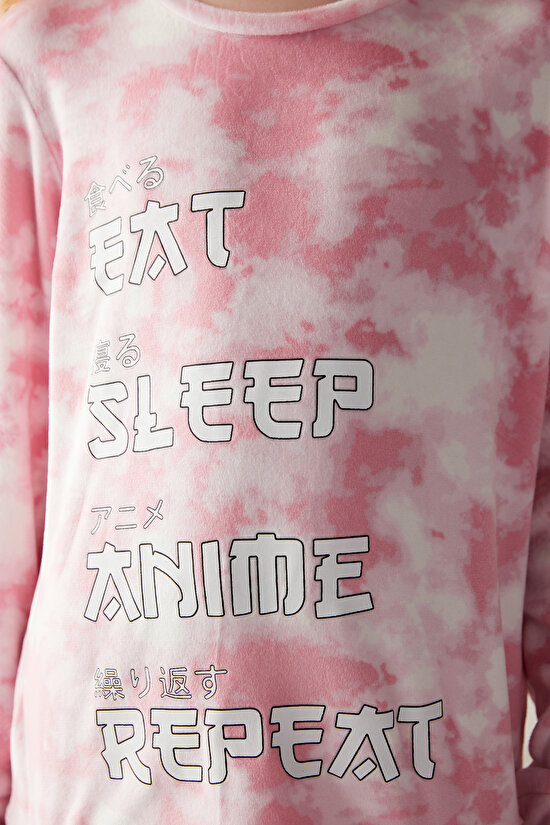 Kız Çocuk Anime Slogan Pijama Takımı - 5