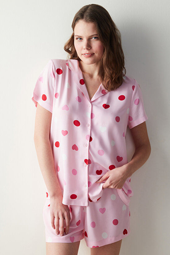 Base Cute Hearts Short Sleeve Shirt Shorts Pyjamas Set - 1