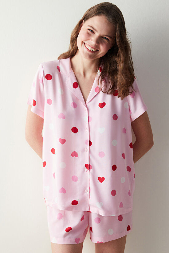 Base Cute Hearts Short Sleeve Shirt Shorts Pyjamas Set - 2