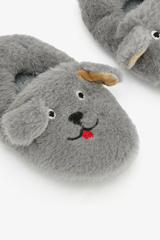 Gri Erkek Çocuk Bear Nakış Detaylı Yumuşak Dokulu Ev Patiği - 3