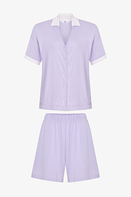 Lilac Collagen Shirt Short-Sleeve Shorts Pyjama Set - 1