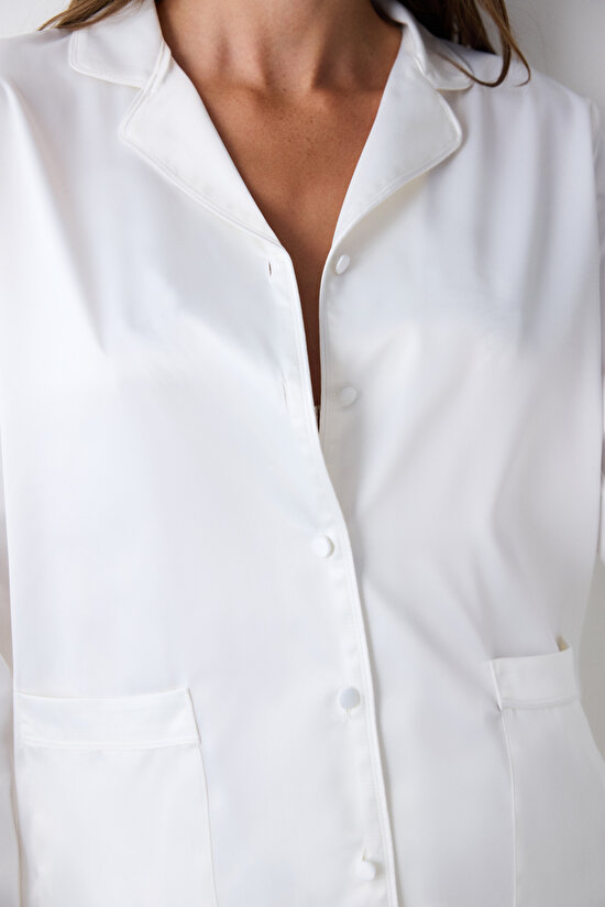 Bridal Aura Kırık Beyaz Gömlek Pantolon Pijama Takımı Bridal Aura Kırık Beyaz Gömlek Pantolon Pijama Takımı - 4