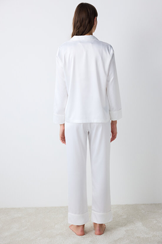 Bridal Aura Kırık Beyaz Gömlek Pantolon Pijama Takımı Bridal Aura Kırık Beyaz Gömlek Pantolon Pijama Takımı - 5
