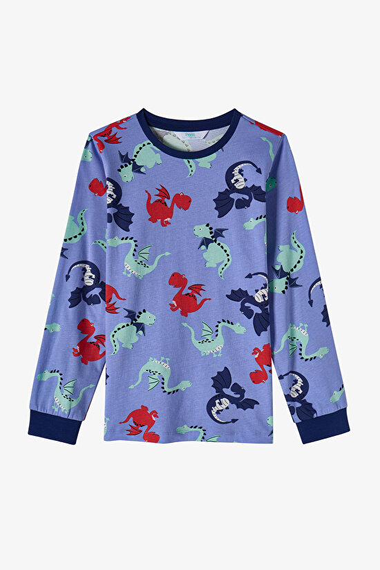 Erkek Çocuk Lila Dragon Repeat Pamuklu Uzun Kollu Pijama Takımı - 2