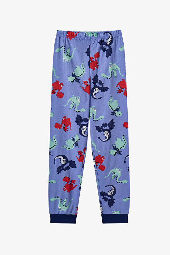 Erkek Çocuk Lila Dragon Repeat Pamuklu Uzun Kollu Pijama Takımı - 3