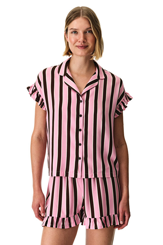 LILY STRIPED SS GOMLEK SOR, L, BBW BROWN