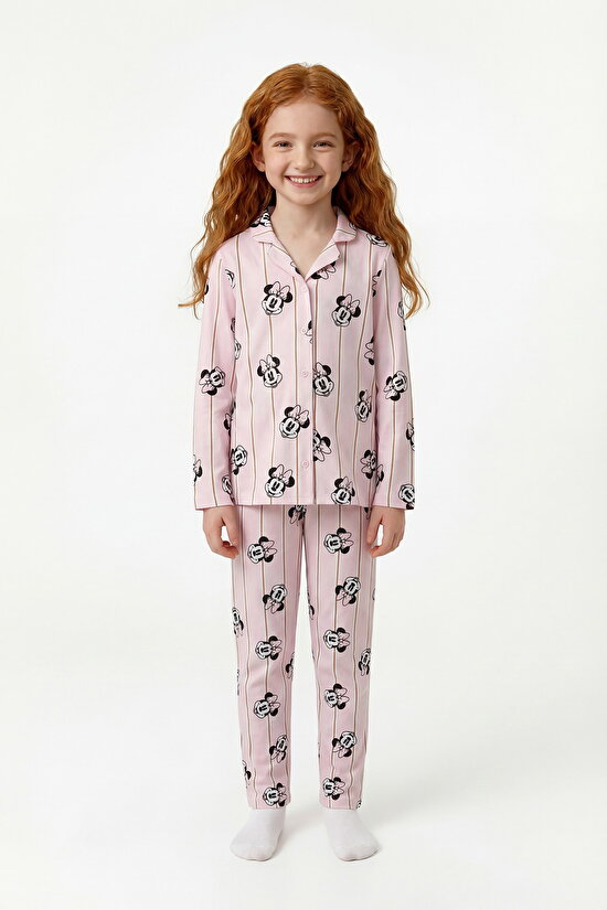 İnci Pembe Kız Çocuk Lic Minnie Fam Gömlek Pijama Takımı - 1