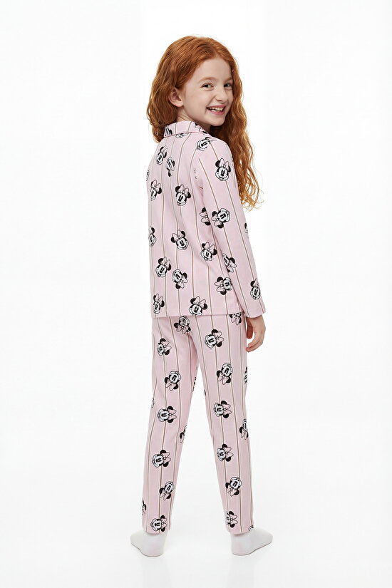 İnci Pembe Kız Çocuk Lic Minnie Fam Gömlek Pijama Takımı - 2