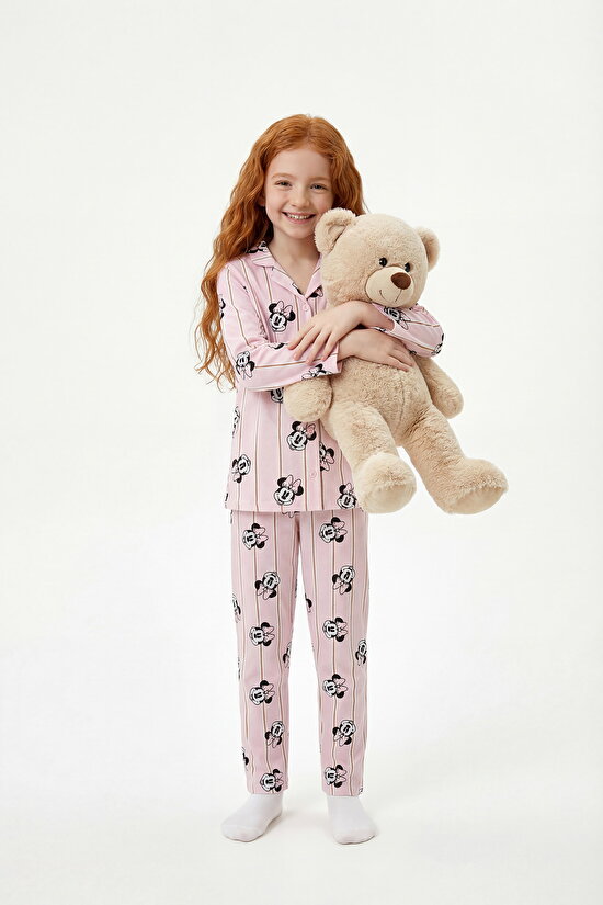 İnci Pembe Kız Çocuk Lic Minnie Fam Gömlek Pijama Takımı - 3