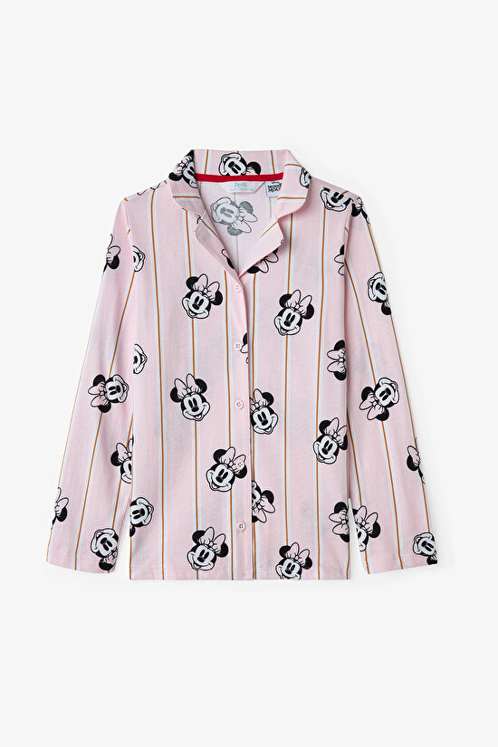 İnci Pembe Kız Çocuk Lic Minnie Fam Gömlek Pijama Takımı - 5