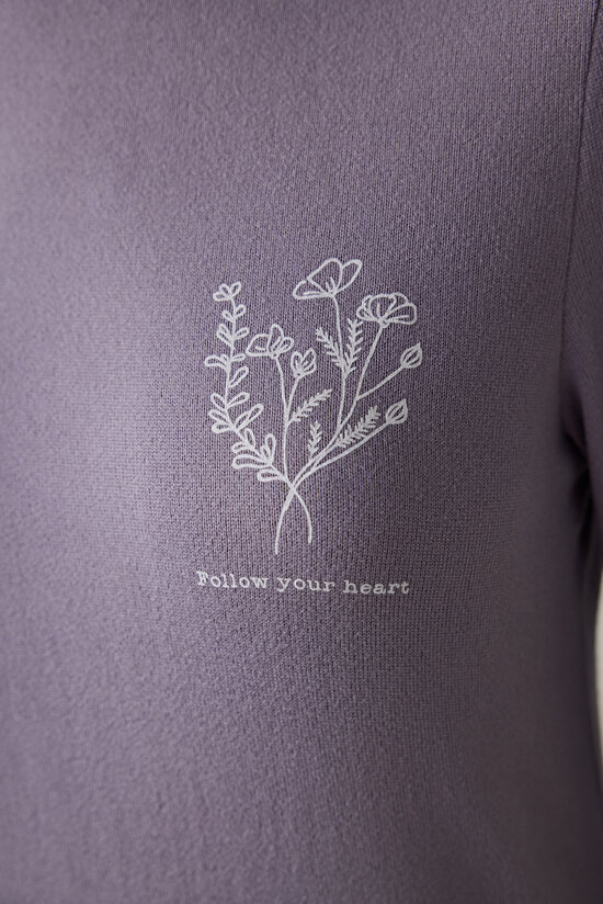 Lila Follow Your Heart Kayık Yaka Termal Etkili Pijama Takımı - 3