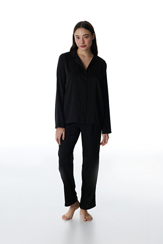 LILAH SATIN LS GÖMLEK PANT, L, BK3 SIYAH