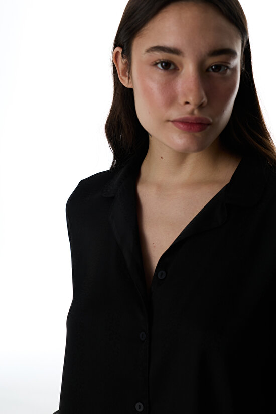 Black Lilah Satin Shirt & Pants Pajama Set - 3