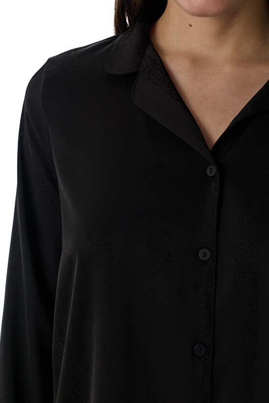 Black Lilah Satin Shirt & Pants Pajama Set - 4