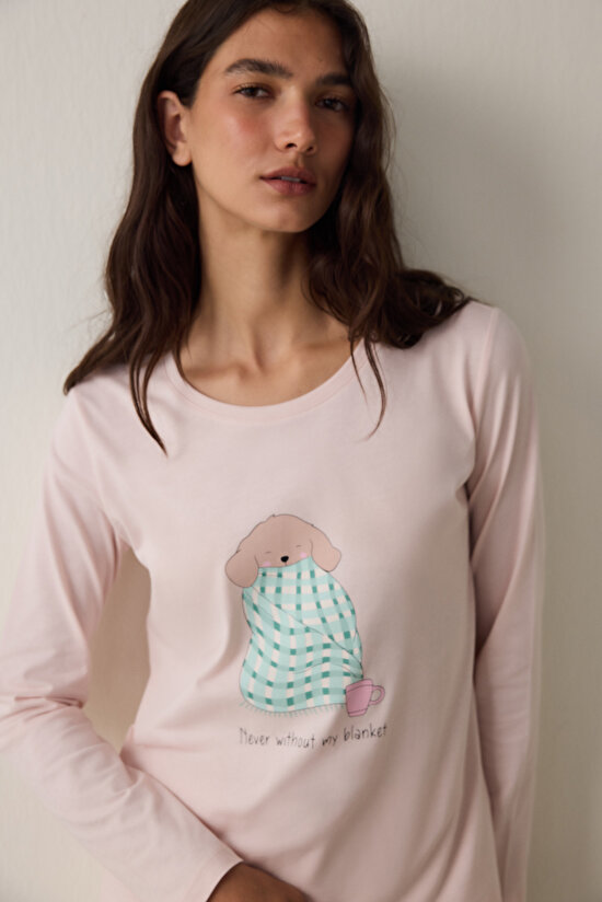 Lila Blanket Slogan Printed Crew Neck Long Sleeve Pajama Set Lila Blanket Slogan Printed Crew Neck Long Sleeve Pajama Set - 3