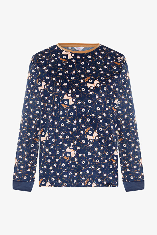 Lacivert Ayı Desenli Sweatshirt Pijama Üstü - 1