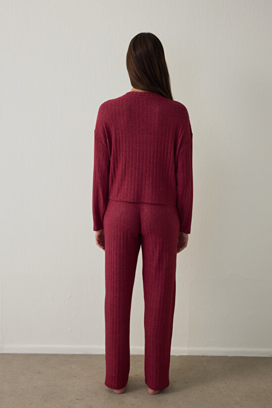 Bordo Kuromi Baskılı Uzun Kollu Pijama Takımı - 4