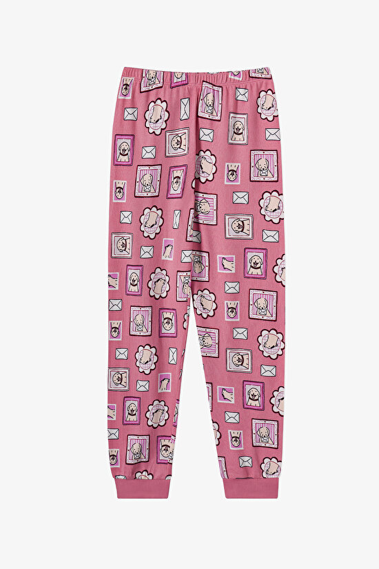 Kız Çocuk Gül Kurusu Mailing Dog Uzun Kollu Pijama Takımı - 3
