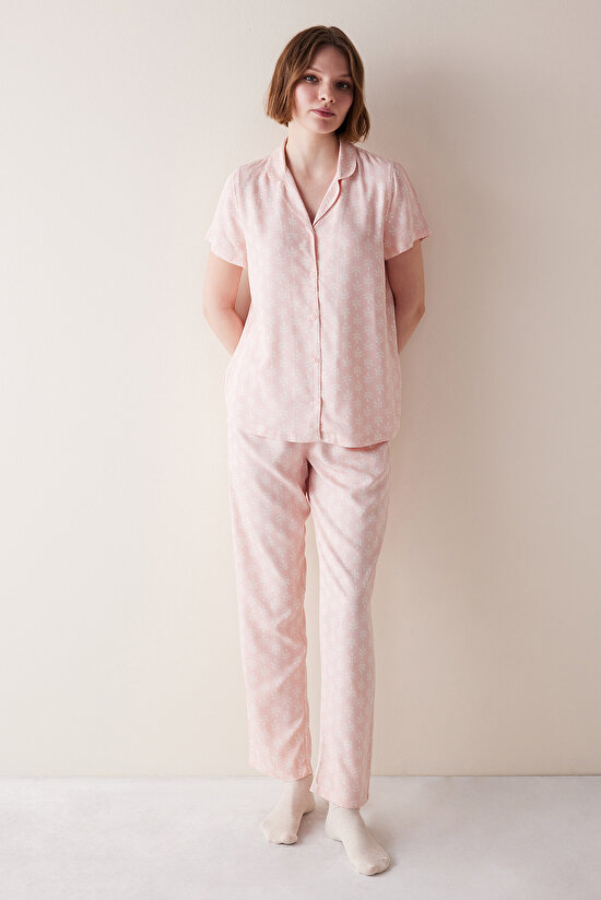 Josie Desenli Pembe Gömlek Pijama Takımı - 1