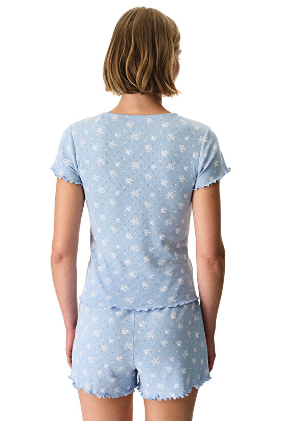 Blue Coralie Pointel Shorts Pajama Set - 5