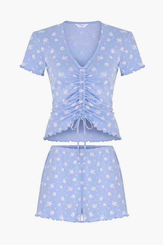 Blue Coralie Pointel Shorts Pajama Set - 6