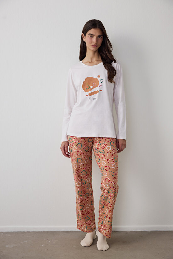 Taba Cookies Crew Neck Long Sleeve Cotton Pajama Set