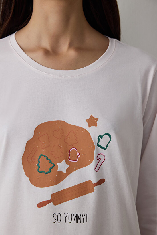 Taba Cookies Bisiklet Yaka Uzun Kollu Pamuklu Pijama Takımı - 3