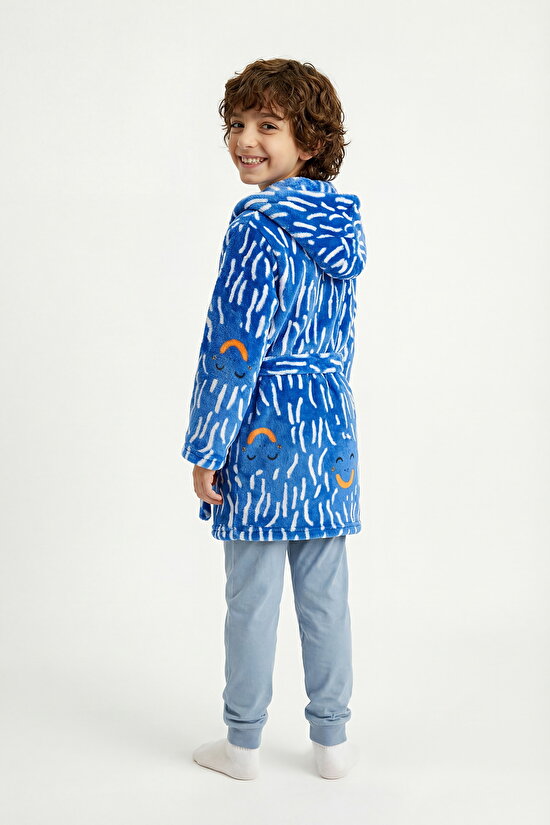 Midnight Blue Boys Yeti Monster Patterned Dressing Gown - 2