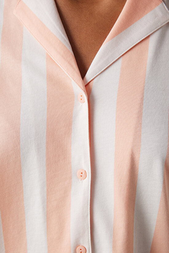 Ent Peach Striped Gömlek Pantolon Pijama Takımı - 4