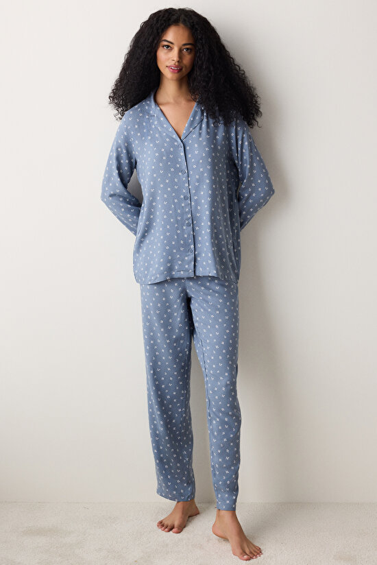 Çok Renkli Relaxation Gömlek Pantolon Pijama Takımı - 1