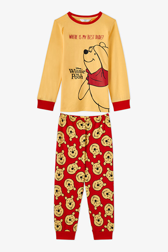 Kız Çocuk Kırmızı Winnie The Pooh Pamuklu Kısa Kollu Pijama Takımı - 1