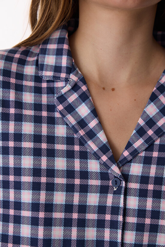 Koyu Mavi Colored Gingham Gömlek Pantolon Pijama Takımı - 3