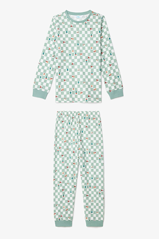 Kırık Beyaz Erkek Çocuk Little Truck Çizgili Pamuklu Uzun Kollu 2'li Pijama Takımı - 5
